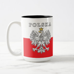 Polska met Poolse adelaar Tweekleurige Koffiemok