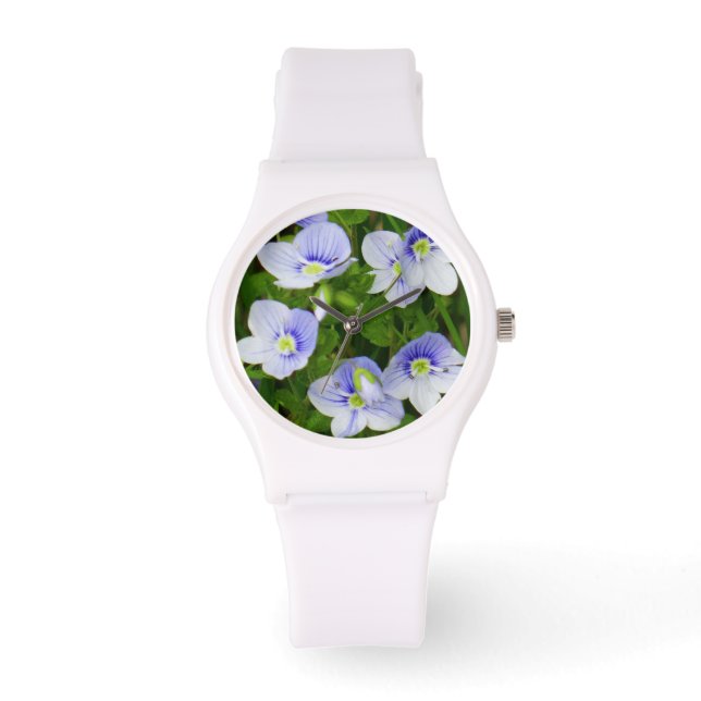Polst kijkt naar kleine blauwe bloemen horloge (Voorkant)