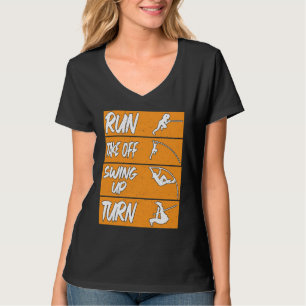 Polstokhoogspringen baan run swing omhoog draai po t-shirt