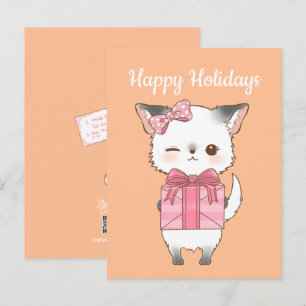 Poly-Pom Prettige Feestdagen Grijze en Witte Pomch Briefkaart