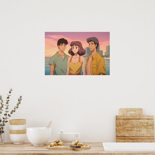 Polyamoureuze driehoek 80's retro Japans Poster (Keuken)