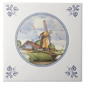 Polychroom Schilderachtig Antiek Repro Delft keram Tegeltje