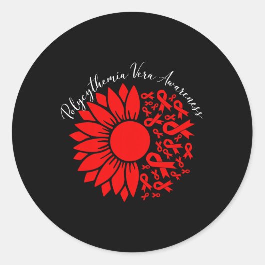 Polycythemia Vera Awareness Red Sunflower Mpn Bloo Ronde Sticker (Voorkant)