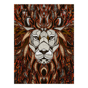 Polygon Lion Poster Glossy - Colorful Art Tekening Perfect Poster