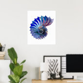 Polygon Mosaic Nautilus Shell Blue & Paars Poster (Thuiskantoor)