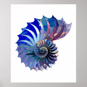 Polygon Mosaic Nautilus Shell Blue & Paars Poster