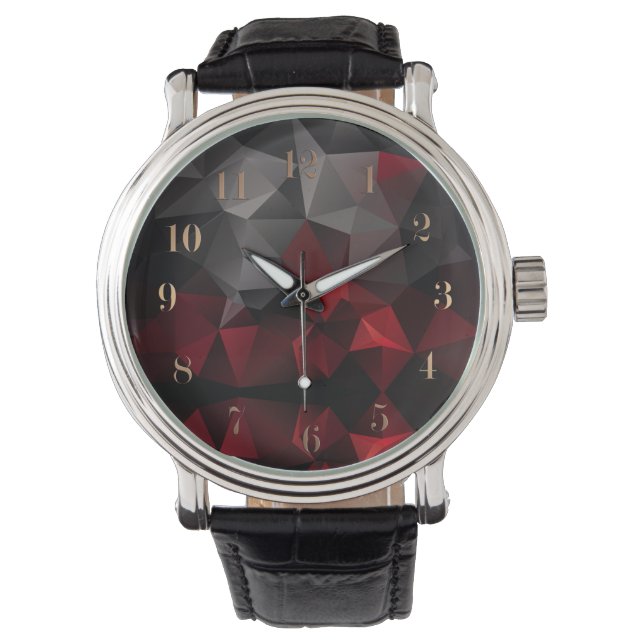 Polygonaal, zwart en rood horloge (Voorkant)
