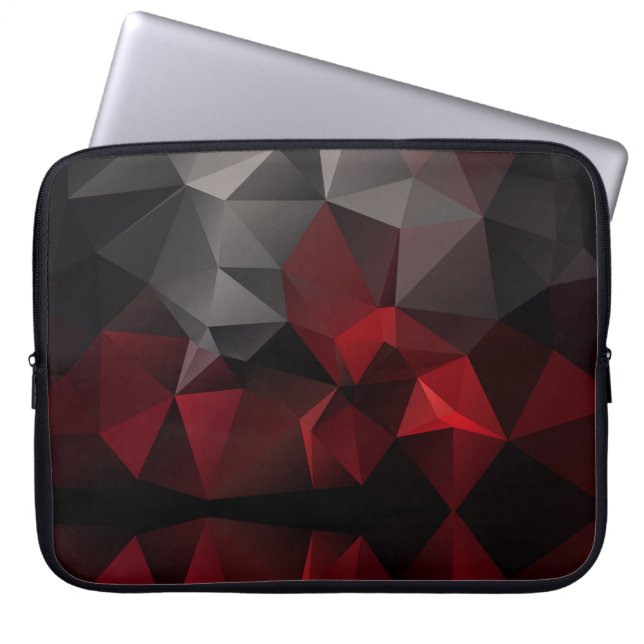 Polygonaal, zwart en rood laptop sleeve (Voorkant)