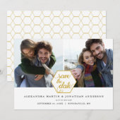 Polygone Géométrique Doré | 2 Photos Save the Date (Devant / Derrière)