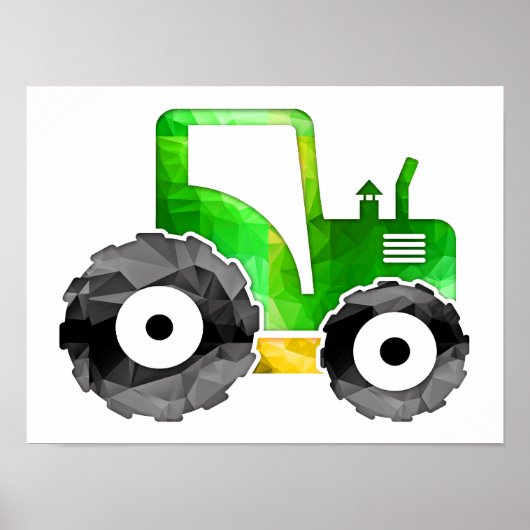 Polygoonmozaïekgroene en gele tractor poster (Voorkant)