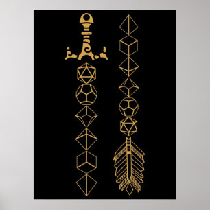 Polyhedral Dice Sword en Arrow Tabletop RPG Poster