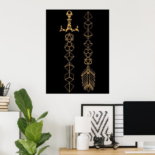 Polyhedral Dice Sword en Arrow Tabletop RPG Poster (Thuiskantoor)