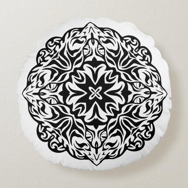 Polynesiaanse Maori-tattoo mandala etnische kunst Rond Kussen (Voorkant)