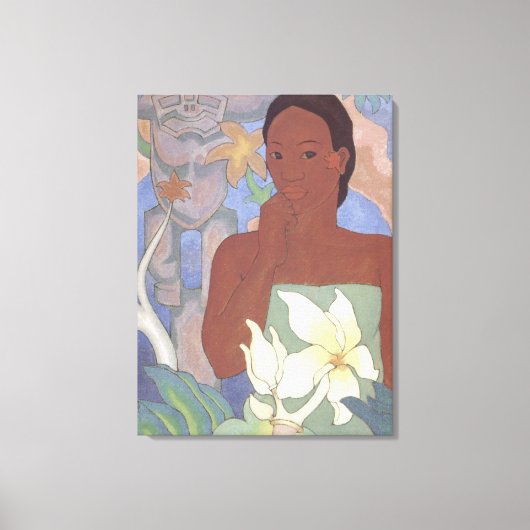 'Polynesiaanse vrouw en Tiki' - Arman Manookian Canvas Afdruk (Voorkant)