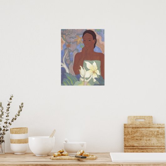 'Polynesiaanse vrouw en Tiki' - Arman Manookian Poster (Keuken)