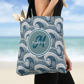 Polynesian Beach Waves and Flowers Ocean Pattern Draagtas
