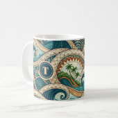 Polynesian Tropical Wave Palm Trees Pattern Name Koffiemok (Voorkant links)