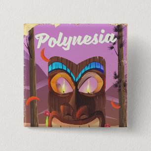 Polynesië Tiki masker Vierkante Button 5,1 Cm