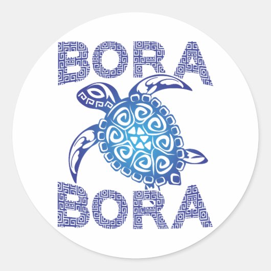 Polynesisch Blauw Tribal Zee Schildpad Bora Bora Ronde Sticker (Voorkant)