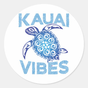 Polynesisch Blauw Tribal Zee Schildpad Kauai Vibes Ronde Sticker