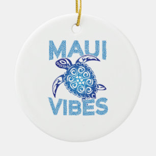 Polynesische Blauwe Tribale Zeeschildpad Maui Vibe Keramisch Ornament