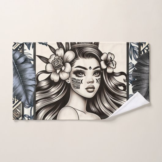 Polynesische Prinses Blauw Bloemen Tribal Bad Handdoek (Handdoek)