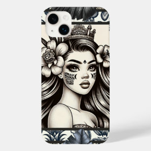 Polynesische Prinses Blauw Bloemen Tribal Case-Mate iPhone 14 Plus Hoesje