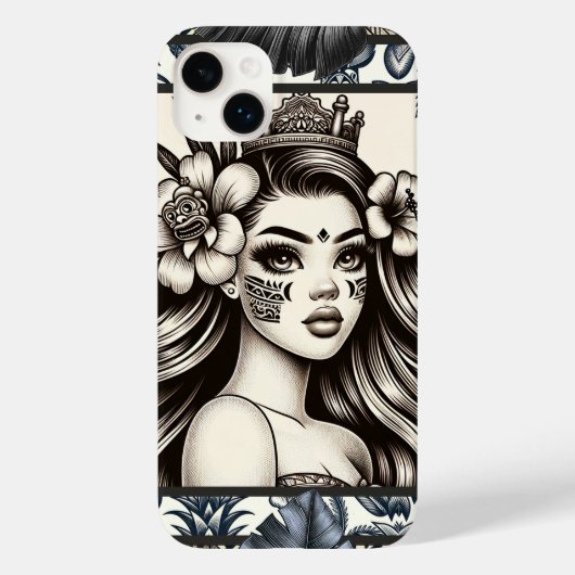 Polynesische Prinses Blauw Bloemen Tribal Case-Mate iPhone Case (Achterkant)