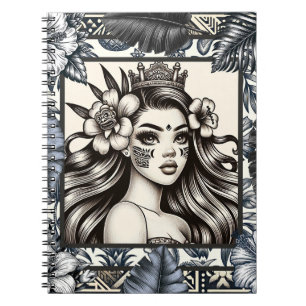 Polynesische Prinses Blauw Bloemen Tribal Notitieboek