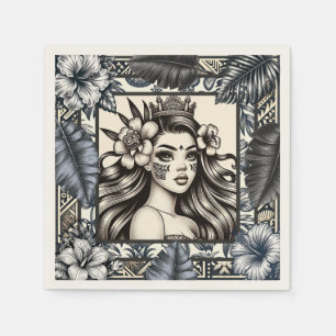 Polynesische Prinses Blauw Bloemen Tribal Servet