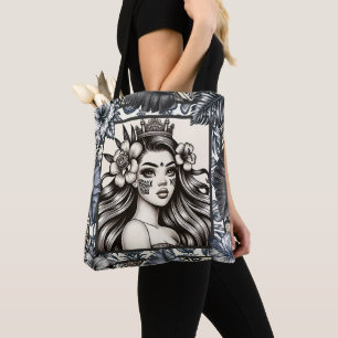 Polynesische Prinses Blauw Bloemmotief Stam- Draagtas