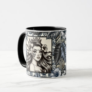 Polynesische Prinses Blauw Bloemmotief Stam- Mok