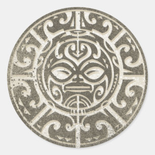Polynesische stam gezicht bruin ronde sticker