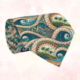 Polynesische Tropische Golf Palmboom Patroonnaam Stropdas