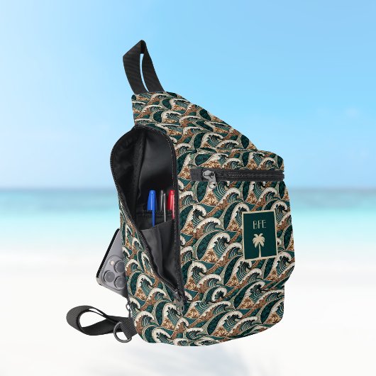 Polynesische tropische golven Palmboom Monogram Sling Bag