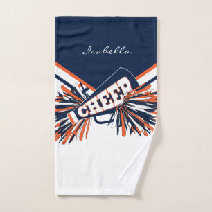 Pom-pom girl en bleu, orange et blanc