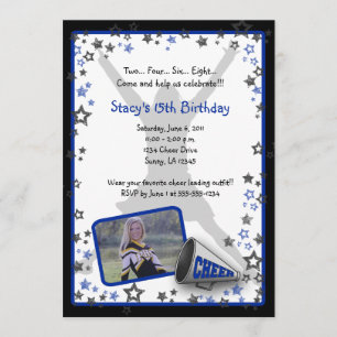 Pom-pom girl Photo Invitation Bleu