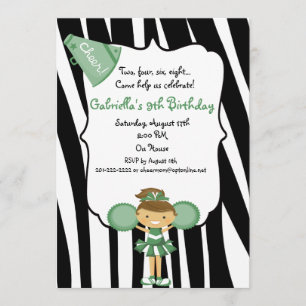Pom-pom girl vert zébrée Invitation d'anniversaire