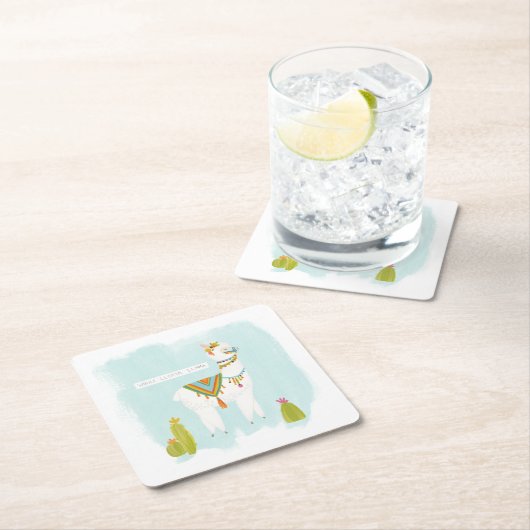 Pom Pom Llama Rama - Whole Lotta Llama Vierkante Kartonnen Onderzetter (Insitu)