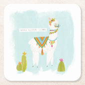 Pom Pom Llama Rama - Whole Lotta Llama Vierkante Kartonnen Onderzetter (Voorkant)