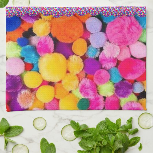 Pom Poms Coloré Cuisine Serviette (Plié)