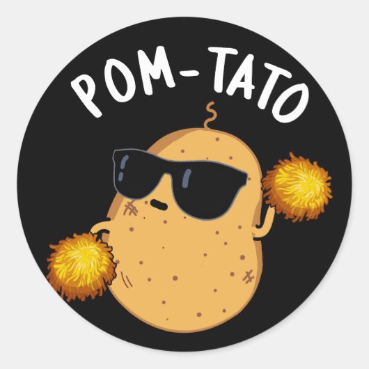 Pom-tato Funny Potato Pun Dark BG Ronde Sticker (Voorkant)