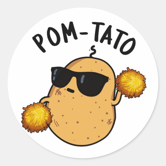 Pom-tato Funny Potato Pun Ronde Sticker (Voorkant)