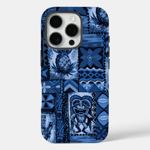 Pomaika’i Tiki Hawaiian Tapa Navy iPhone 16 Pro Hoesje
