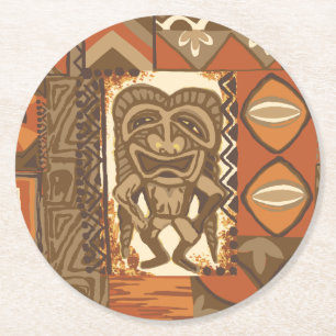 Pomaika'i Tiki Hawaiiaanse Vintage Tapa Ronde Kartonnen Onderzetter