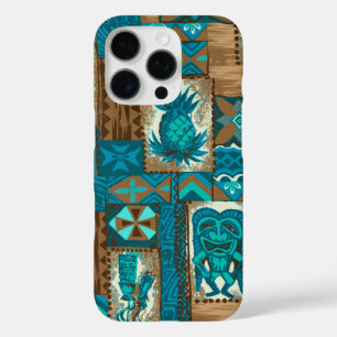 Pomaika'i Tiki Hawaiian Tapa Blauwgroen iPhone 16 Pro Hoesje