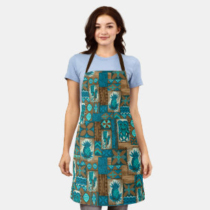 Pomaika'i Tiki Hawaiian Tapa Blauwgroen Schort