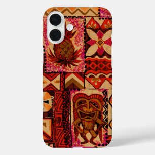 Pomaika'i Tiki Hawaiian  Tapa Faux Wood Cas iPhone 16 Plus Hoesje