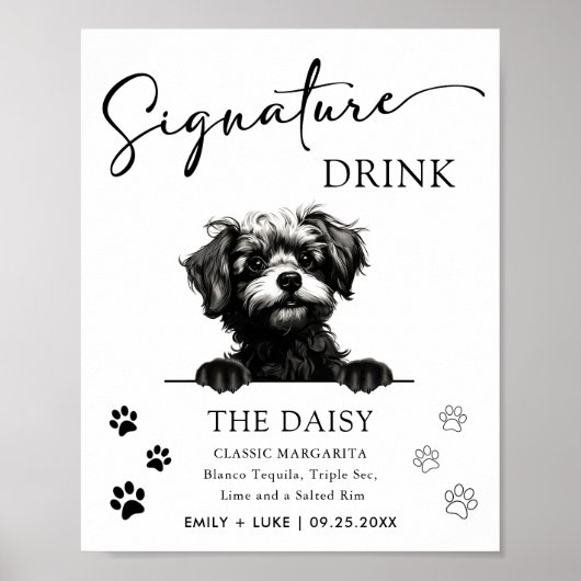 Pomapoo Hond Trouwhandtekening Drink Teken Poster (Voorkant)