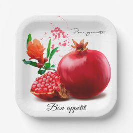 Pomegranaat en splaatstgenoemd. Waterverf illustra Papieren Bordje